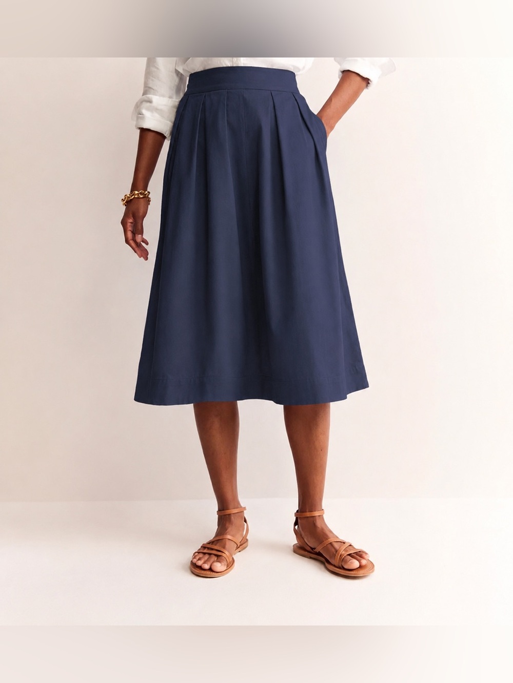 Boden Hattie Cotton Poplin Midi Skirt in Navy, Size 2 Petite Length